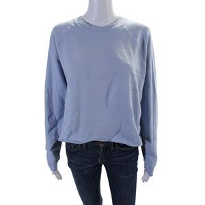 Overlover Womens Cotton Terry Rolled Hem Crewneck Sweatshirt Light Blue Size S